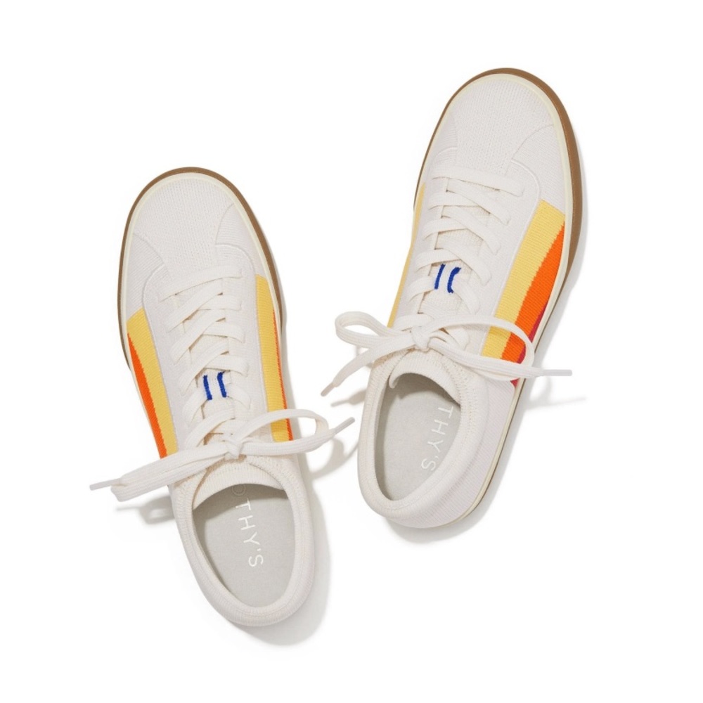 Rothy&s Yellow Lace Up Sneakers, Yellow Candy Stripe, Size 10